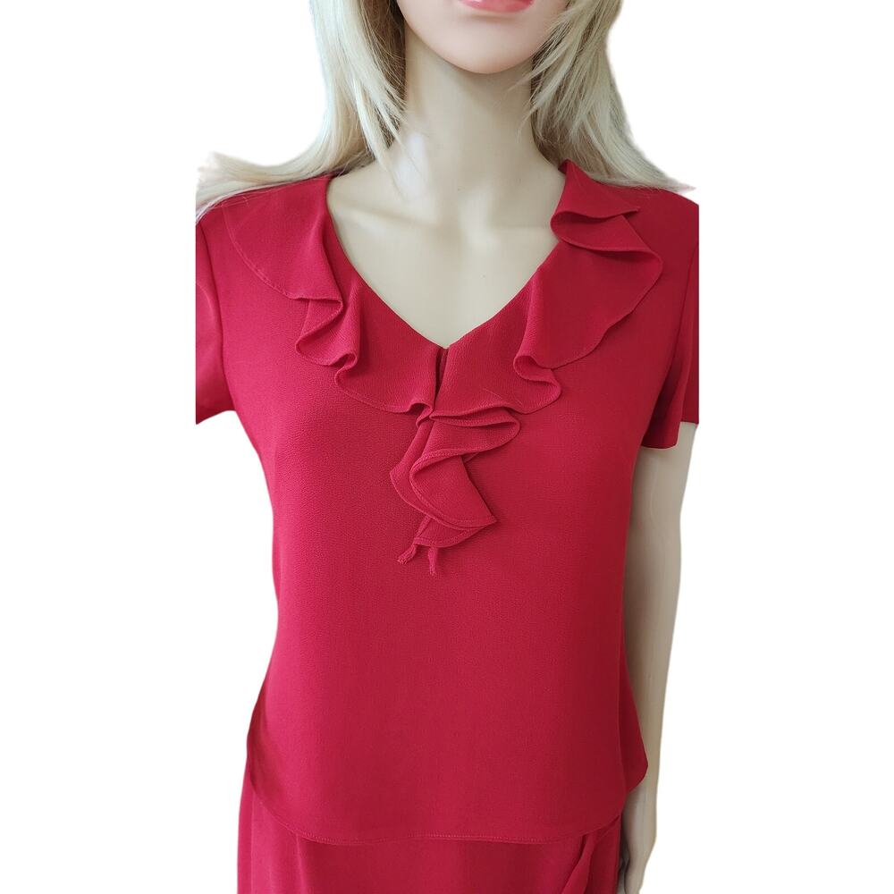 Cynthia Howie VTG Ruffeld Flutter Short Sleeve Red Dress Side Zip Womens Size 4 - Picture 3 of 16